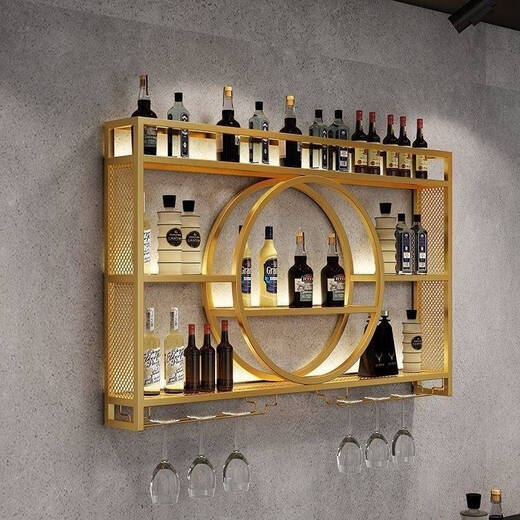 咏幻吧台酒柜墙上壁挂式酒架酒柜小型客厅酒吧餐厅悬浮挂壁柜 N25-金色12158