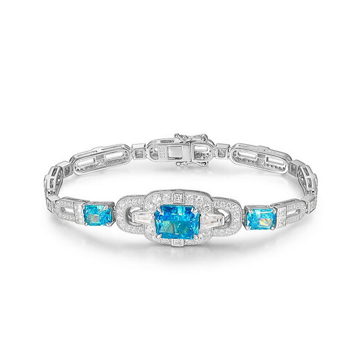 Chishi Shining Life New Chinese Style Yellow Diamond Aquamarine Sakura Pink Diamond Color 925 Silver Bracelet Women's 17.5cm Cultured Emerald