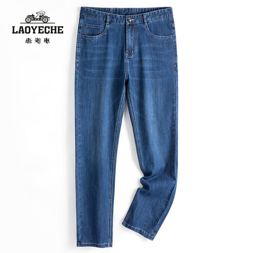 老爷车（LAOYECHE）男士牛仔裤夏季薄款中老年男士宽松直筒休闲长裤爸爸男装裤子 IG3881中兰 33