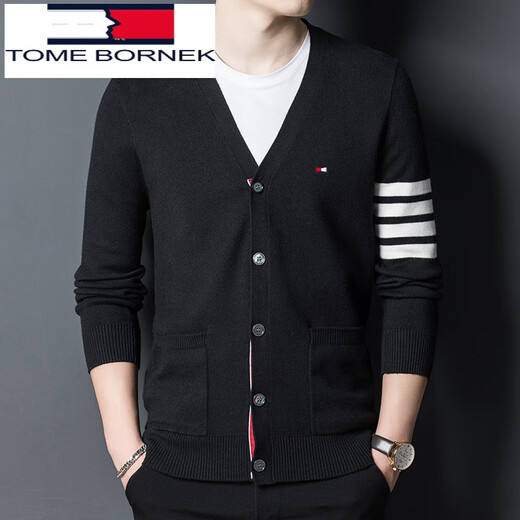 Tommy Hee Kelly selected quality tommy Tommy men's sweater V-neck autumn and winter wool cardigan thickened casual striped sweater Black TM23XJ942 165/M 100-120Jin[Jin equals 0.5 kg]