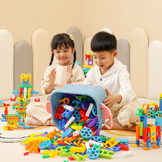 
Fanruitong Children's Kindergarten Girls' Puzzle Plastic Assembly Boy Yizhi Square H-shaped Haole Building Blocks Toys 3 to 6 years old Medium size 216-piece set [bag] + drawings