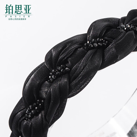 Bosiya small fragrant style braided beaded headband, stylish and high-ceiling headband that does not pick up the face, high-end headwear for going out, black small fragrant style headband