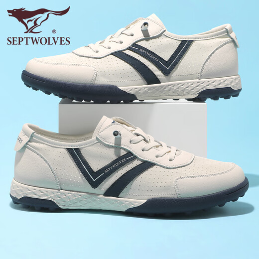 Seven Wolf men's shoes for summer light and breathable casual shoes for cloth punching without stuffiness, lightweight soft sole men's sports shoes for odorproof white/blue 9854 40