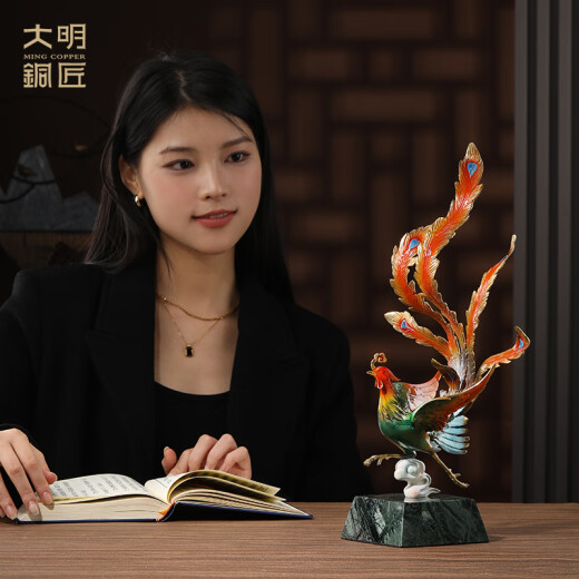 大明铜匠铜龙凤呈祥摆件年十二生肖青龙汉龙办公室装饰礼品开业乔迁送礼 凤舞九天长19*13.5*40cm