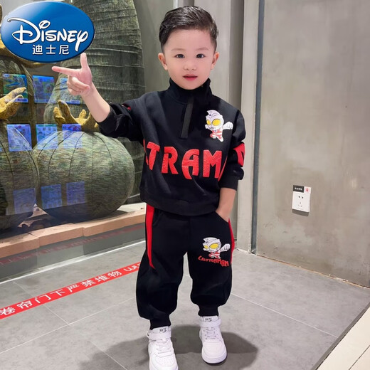 Disney Ultraman одежда весна и осенний набор 2025 Новый модный мальчик Baby Plus Fleece Children's Cool Couse Internet Celebrity Grey Set [] [] Thin 110