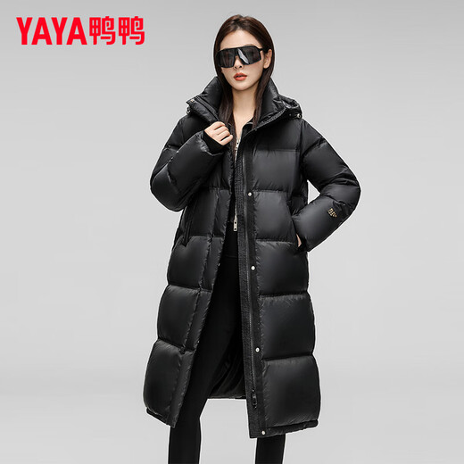 Yayaya Down Jacket for Women Long 2024 Winter New Fashionable Fashionable Capubido engrosado Chaqueta termal engrosada XJ Black L (165)