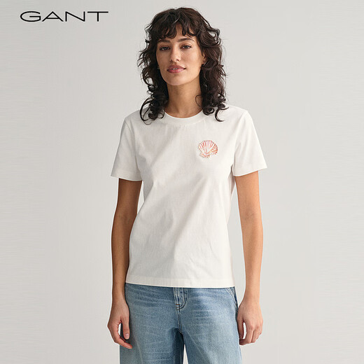Gant/Gante New Damen-Tops modische, vielseitige, einfache und bequeme Muschelsticke mit kurzärärmernem, festen Farben runden Nacken T-Shirt 671-Pink L.