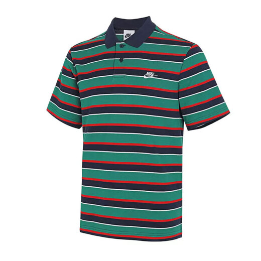 Nike (NIKE) short-sleeved POLO shirt men's 2025 summer new striped sportswear casual lapel T-shirt business half-sleeved top FN3897-410 blue and green stripes XL