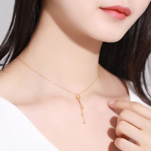 Xuecong Zokai 18K gold plain gold necklace, simple and romantic K gold pendant, design-inspired color gold pendant, multiple options, long water drop style (approximately 2-2.1 grams)