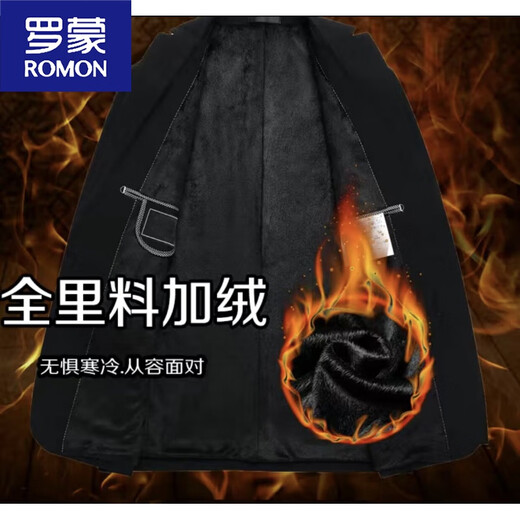 ROMON suit men's slim fit work professional formal velvet thickened suit wedding dress winter double-button dark blue B package L 175