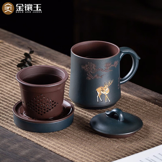 Gold inlaid jade purple sand cup craftsman handmade tea cup Kung Fu tea set tea making office cup casual gift high-end Songlu cup