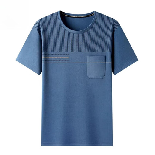 MrjeysXs Sommer loser runder Hals halbärmeliges Hemd Daddy Top kurzärmelig T-Shirt mittleren Alters und ältere Tascheneis Seiden Schnelltrocknende Freizeit Halb Navy 693 M 165 Empfohlen 90-118 Jin [Jin gleich 0,5 kg]