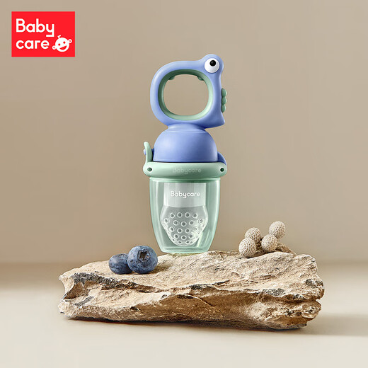 BY BABYCARE Baby Fruit Bite Bag Baby Eats Fruit BBC Food Complementary Fruit and Vegetable Fun Double Mesh Bag + With Anti-Counterfeiting Code Mengyin Blue - Free Chain Drop Prevention + Total 2 Mesh Bags 1 Pack