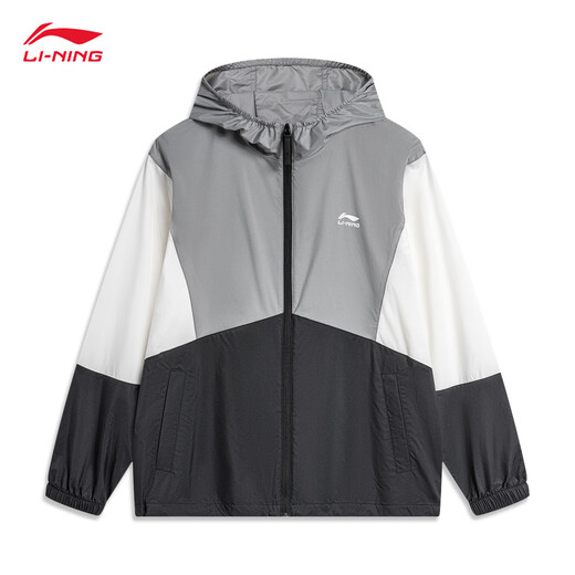 李宁运动潮流系列男子24撞色宽松运动夹克风衣 灰黑色拼色AFDU363-1 L