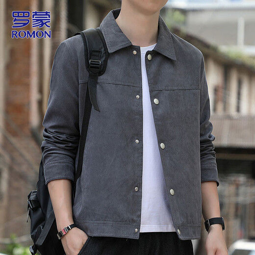 ROMON jacket men's autumn and winter suede jacket men's Korean style casual tops men's dark gray XL