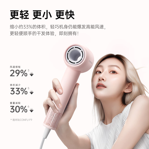 CONFU high-speed hair dryer student dormitory 1000w low-power household negative ion hair care quick-drying birthday gift leafless hair dryer F9Air Youth Edition Powder
