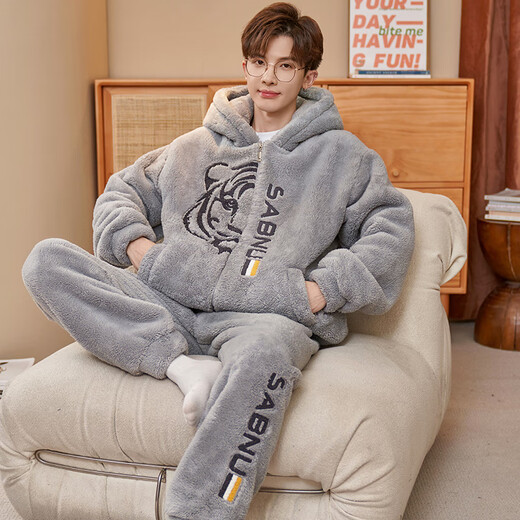 NO DIE Pajamas Men's Coral Velvet Winter Thickened Velvet 2025 New Youth Large Size Autumn and Winter Home Clothing for Boys 829 Buttons