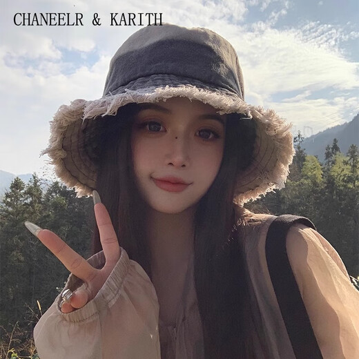 CHANEELR / KARITH sun protection hat for women 2025 new summer denim big head circumference sun hat birthday niche gift for girlfriend and wife black single size