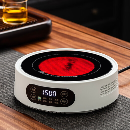 Yajies new electric ceramic stove tea stove household small multi-functional tea boiler glass boiling water teapot tea set 1500W V15 digital display white electric ceramic stove