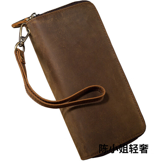 
GPHF Japanese original leather long double zipper wallet for men multi-card cowhide retro clutch genuine leather large capacity