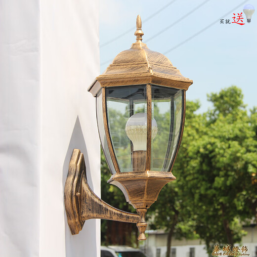 Yilin outdoor wall lamp waterproof garden lamp European style outdoor villa exterior wall lamp balcony aisle corridor American retro wall lamp large green gold frosted glass