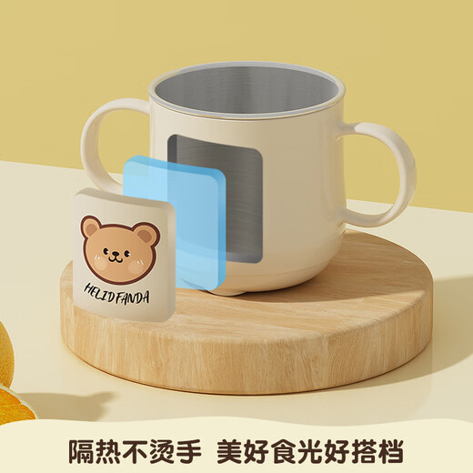 Bol de nourriture pour bébé à baby anti-bas et anti-scalding en acier inoxydable poignée à double tasse à double tasse bébé mangeant du bol à soupe