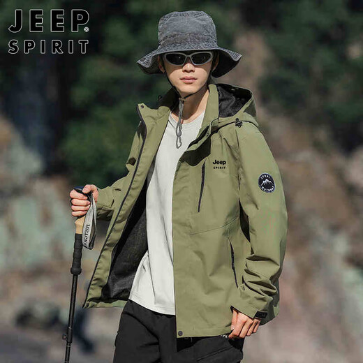 JEEP SPIRIT吉普夹克男春秋季韩版工装冲锋外套男装 军绿- XL