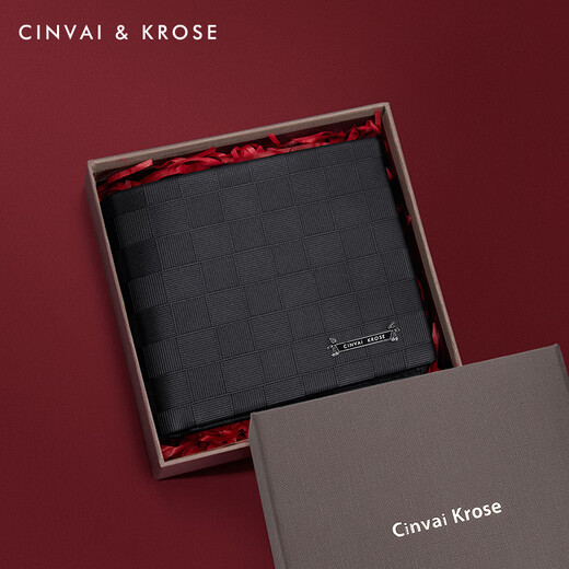 Cinvai/Krose Offizielle Website Kleiner C/K Wallet Herren Kurzschicht Cowide Wallet Wallet Echtes Leder Multi-Card-Tasche Geburtstagsgeschenk für Freund CK Wallet-Black [Geschenkbox Rafia + Geschenktasche]