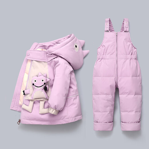 Baby down jacket 8 months old 1-3 years old boys and girls winter thickened short baby two-piece suit children's hood 8807 coffee top + overalls 80 (size is too large, recommended height 75-85cm)
