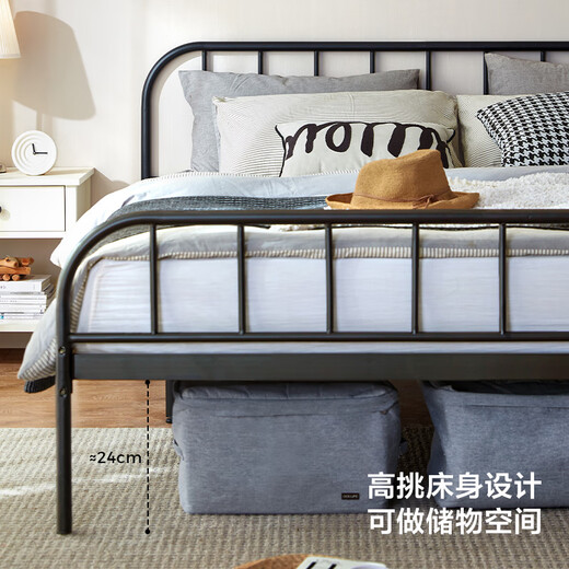 Lin's Home Nordic Iron Art Bed Double Bed Household Iron Lit de location épaissie Mobilier de maison de location Lit Industrie du bois Lin LS702A1 [noir] Double lit 1500 mm * 2000 mm