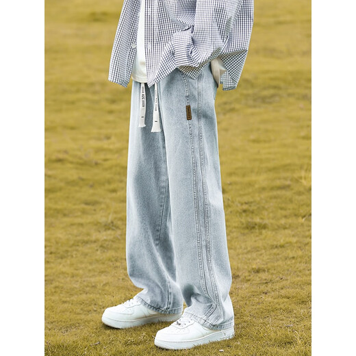 Baa und Baa lose geraden Retro-Jeans 2025 Neue Frühlings- und Herbst-Herren-Weitbeine lässig amerikanische amerikanische Herrenhosen hellweiß und blau K840-WKXS L [Vorgeschlagen 120-140jin [Jin gleich 0,5 kg]]]