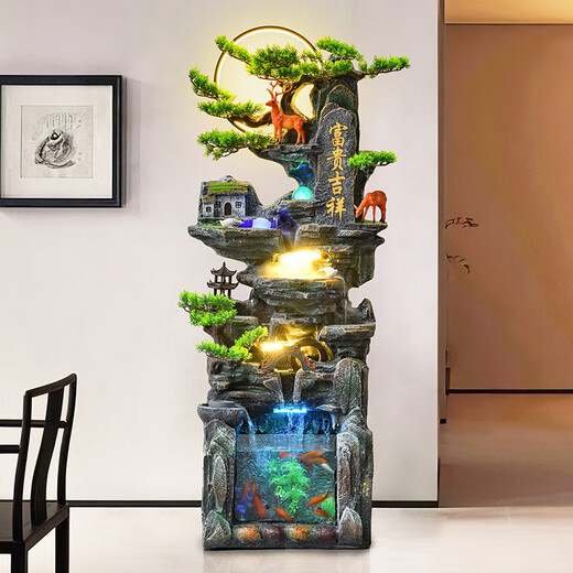 Botianxuan Fengshui Wheel Rockery Flowing Water Fountain Living Room Fish Tank Humidifier Decoration Huge Mountain Ornament Circulating Water View Floor 9923 Small 45*33*108cm