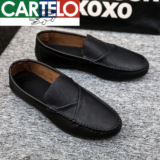 
CARTELO men's shoes 2025 new spring and autumn Korean style trendy leather shoes genuine leather lazy round-toe bean shoes casual leather shoes men D829 brown 42