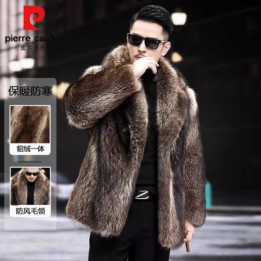 Pierre Cardin Men's Winter Winter Medium For Fur Fur One Piece Mink Coat Coat Mink Fuerz Mink Mink L [recomendado 100-120 Jin [Jin equivale a 0.5 kg]]