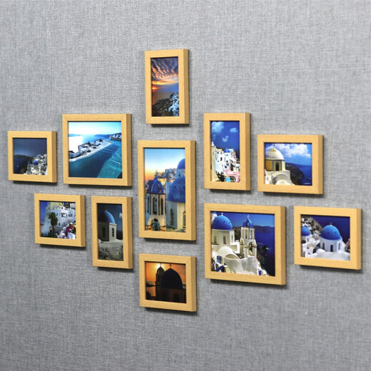 Green yesteryear picture frame Mediterranean decorative living room 11 frames photo wall decoration without punching creative room background wall modern wood color [Mediterranean painting core] small 11 frames