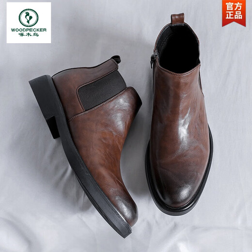 В дятеле Chelsea Boots Мужская кожаная кожаная летние дышащие ботинки с заостренным носком в британском стиле высокая вершина кожаная ботин