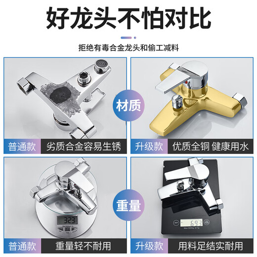 科勒-匠心淋浴龙头混水阀冷热水全铜三联开关增压花洒套装浴室加 加厚合金三联龙头 15CM 693克