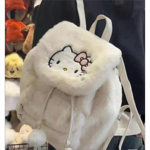 可爱毛绒翻盖新款冬甜美双肩包凯蒂猫美乐蒂库洛米背包大容量书包 绿色帕恰狗翻盖毛绒双肩包