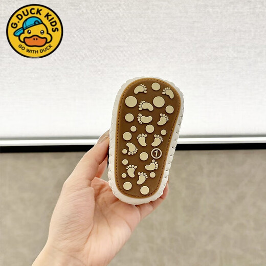 G. DUCKKIDS25 new 0-1 year old baby toddler shoes soft sole non-slip 3-67-9-12 months baby spring and autumn breathable cartoon shoes khaki bear 11 inner length cm about 0-6 b
