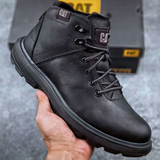 Zapatos de hombres de Caterpillar Cat, botas de martin de la parte superior alta, zapatos de trabajo, botas de trabajo de motocicleta de cuero, botas de cuero de vaca, botas de piel de vaca, talla de zapato de deportes negros frescos de los hombres, tamaño del pie, por favor tome un estudiante de primer año 41