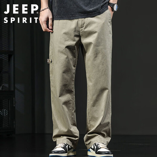 JEEP SPIRIT Jeep American monos para hombre otoño e invierno pantalones casuales rectos sueltos pantalones de pierna ancha de algodón puro para hombre albaricoque XL