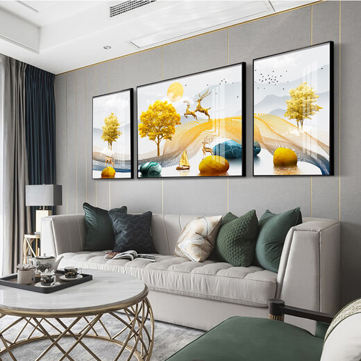 Xiaolulin Moderna Simple Living Sala Decoración Estilo nórdico Sofá Fondo de pared Mural Pintura Mural Luz de pared de West Luxury Resumen Pintura colgante Hanging 3-Full Doble Completa 14134 Pintura de tela en el medio 80*60 en ambos lados 40 Negro marco