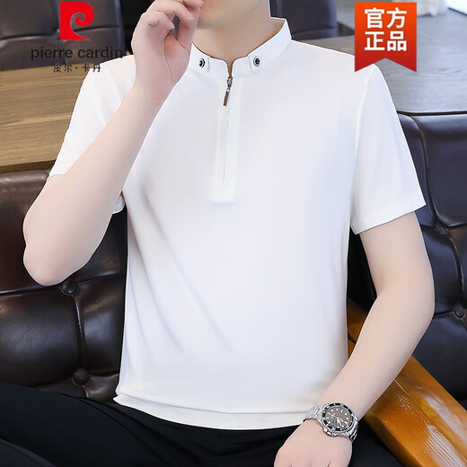 Pierre Cardin Color Couleur à moitié zipper polo. T-shirt à collier mince à manches à manches courtes pour hommes