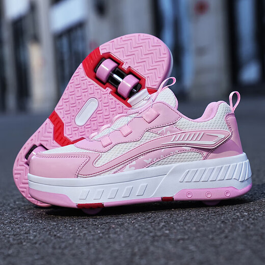 Sembosk Rambling Shoes de Sembosk Niñas 25 zapatos nuevos para niños nuevos zapatos Polea de la polea Internet Botón giratorio Patinaje de hielo zapatos deportivos infantiles 898 Ravas de cuatro ruedas Rosa Tamaño 35