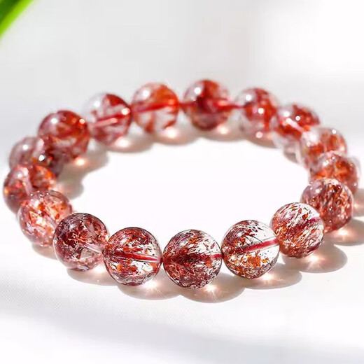 Eternal symbol light luxury brand natural golden strawberry bracelet three-wheel backbone amethyst bracelet for women's super seventh birthday gift collectible golden strawberry crystal 7mm 1 carat