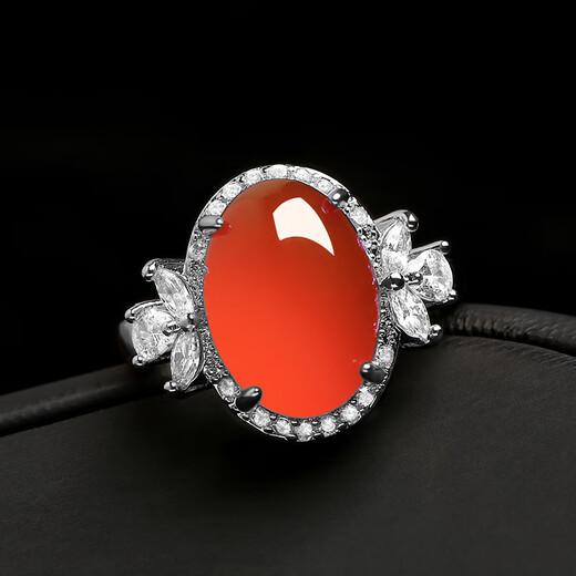 Feishengji Fat Donglai same style 18k gold jadeite ring high ice type red natural agate egg face live ring chalcedony green agate/18k gold ring
