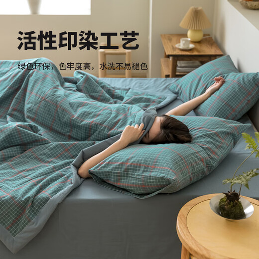 Muji Mutter und Kind Kinder Sommer Cool Quilt Klasse A reines Baumwollkindergarten Baby Nickerchen Klimaanlage Quilt Blue Grid 150*200 cm