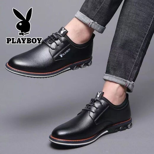 花花公子（PLAYBOY）男鞋2025年春夏季男士休闲鞋白色皮鞋内增高真皮鞋子男商务 9855黑色增高单里 42