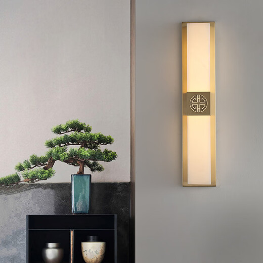 Qianzhang Lamp New Chinese Style Full Copper Marble Wall Lamp Background Wall Lamp Villa Bedside Bedroom Chinese Style Living Room Villa Hall Premium Black Rubbed Gold Height 60CM* Width 12CM Furui