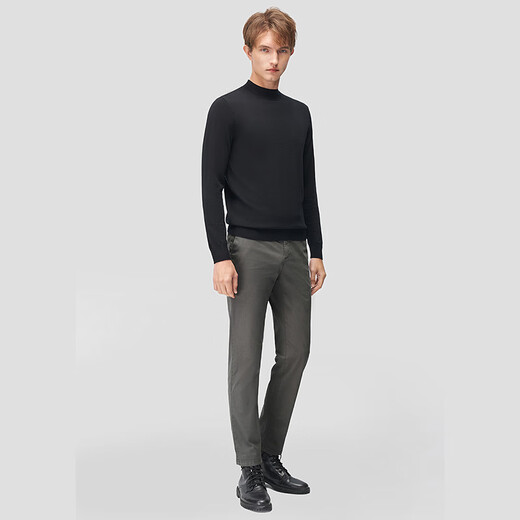 Blue Leopard (LAMPO) easy-care wool autumn and winter warm business casual half turtleneck wool sweater men's round neck simple sweater black M (46)